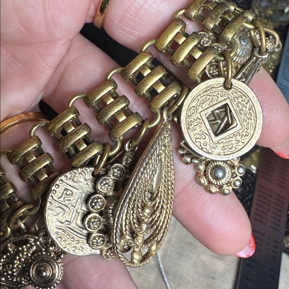 Artisan Repurposed Gold Charm Necklace with Coins and Pendants - Picture 14 of 14